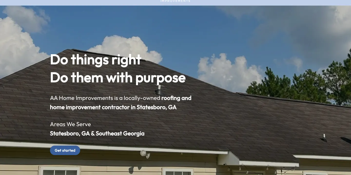 AA Home Improvements website homepage
