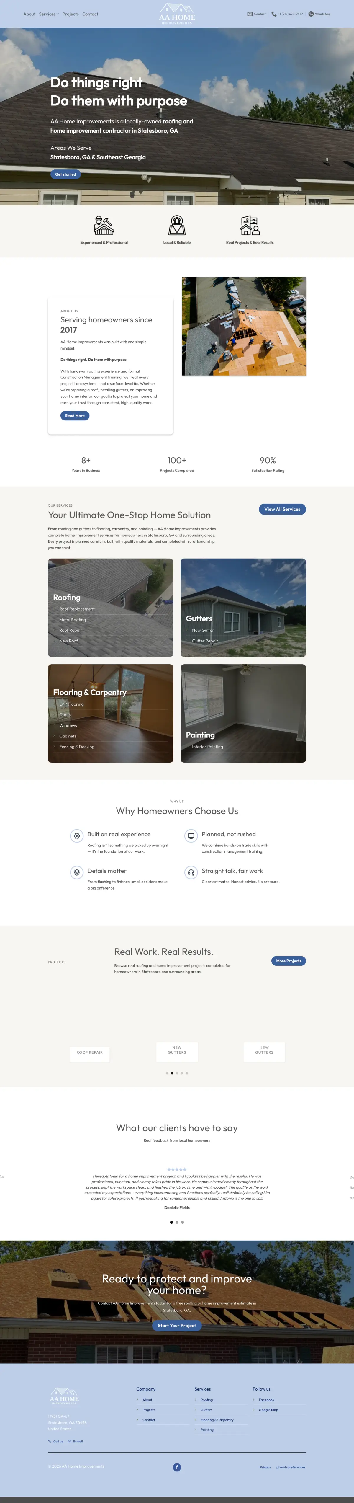 AA Home Improvements full homepage, desktop