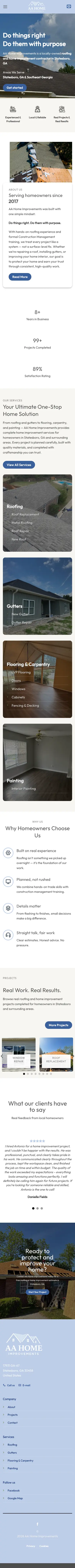 AA Home Improvements full homepage, mobile