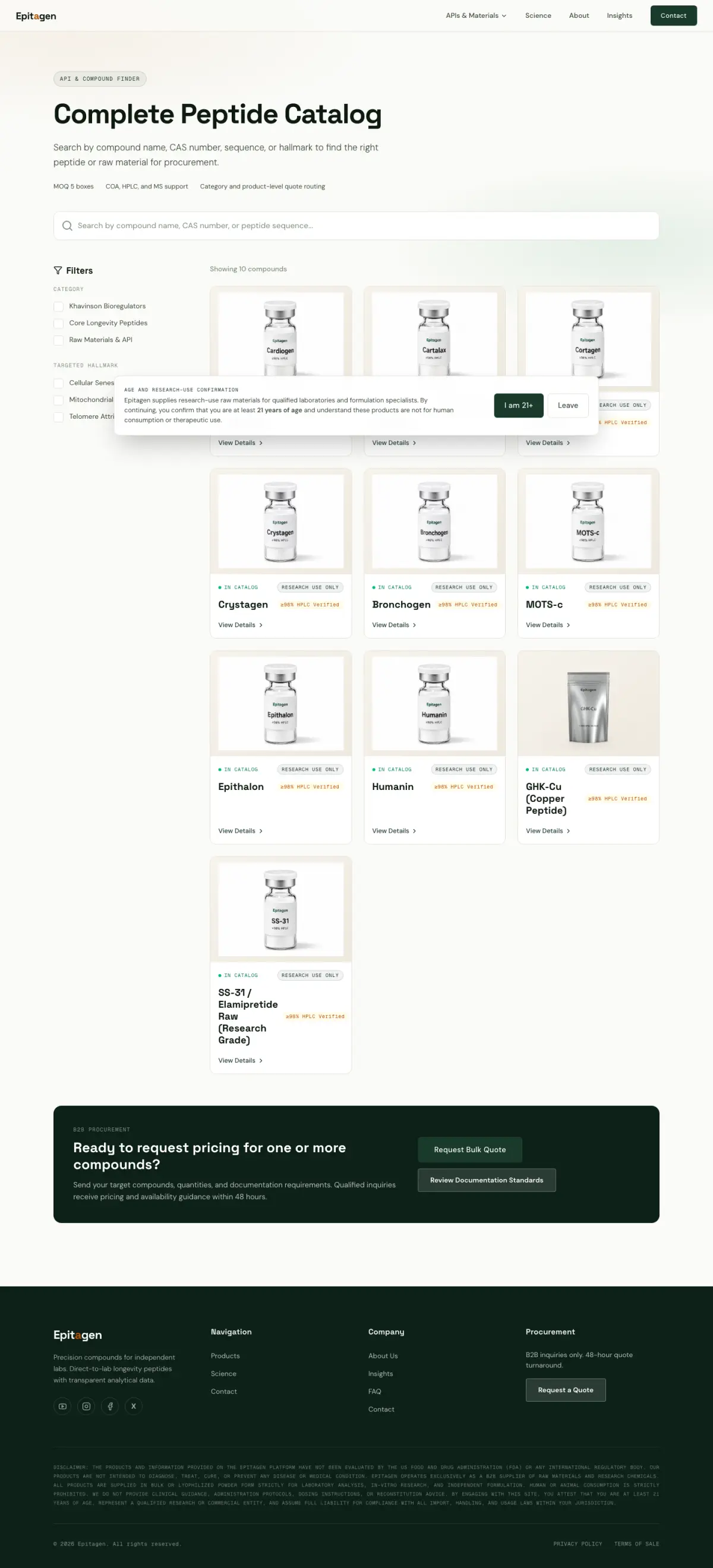 Epitagen Catalog page