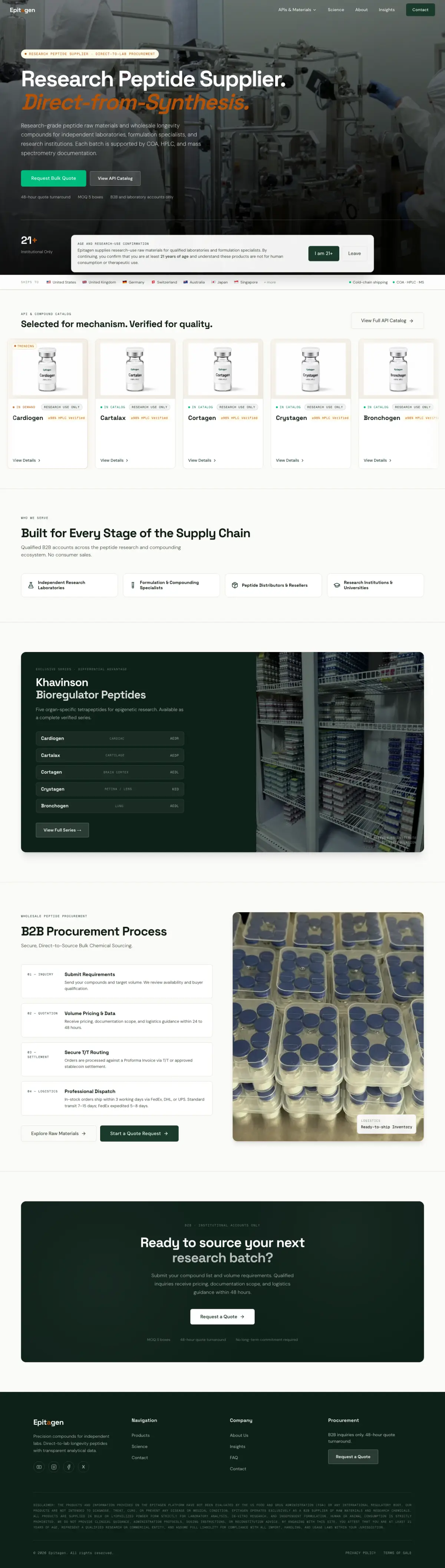 Epitagen full homepage, desktop