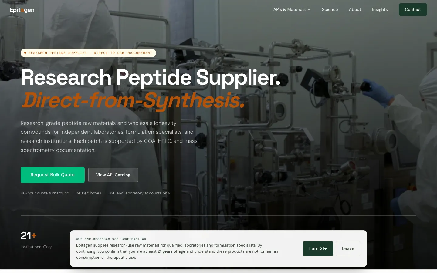 Epitagen website, desktop homepage at launch