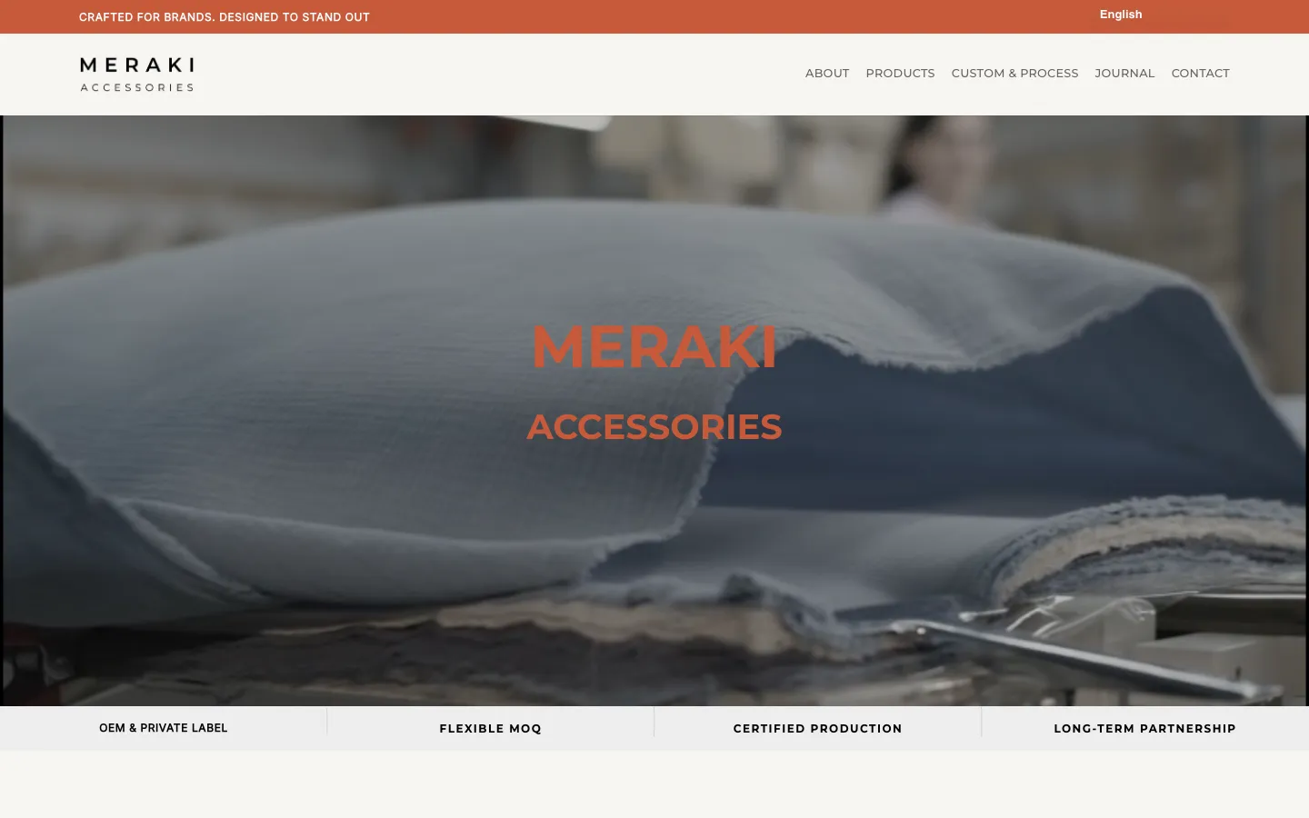 Meraki Accessories website, desktop homepage at launch