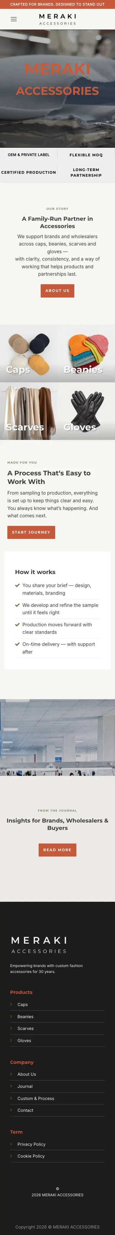 Meraki Accessories full homepage, mobile