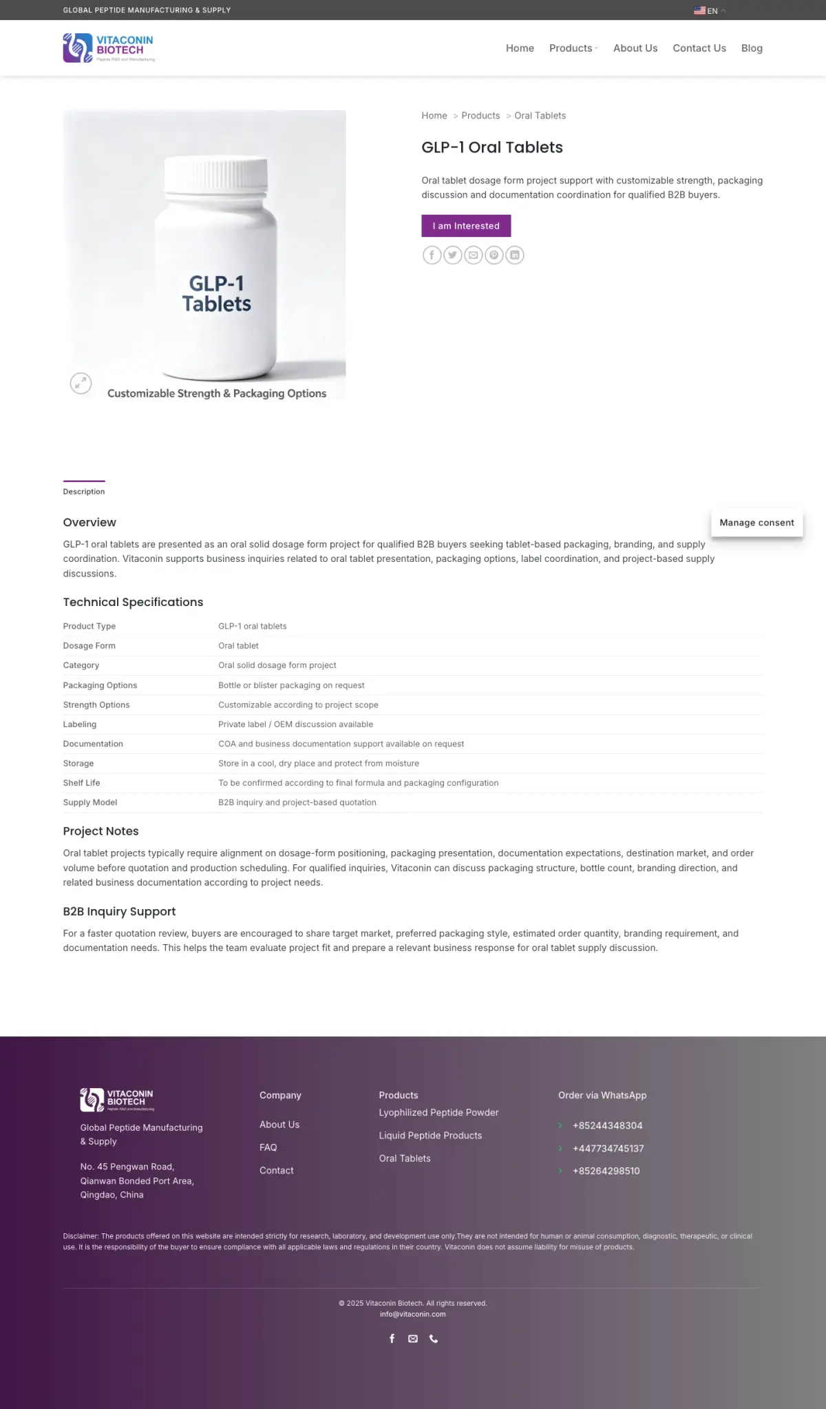 Vitaconin GLP-1 Oral Tablets page
