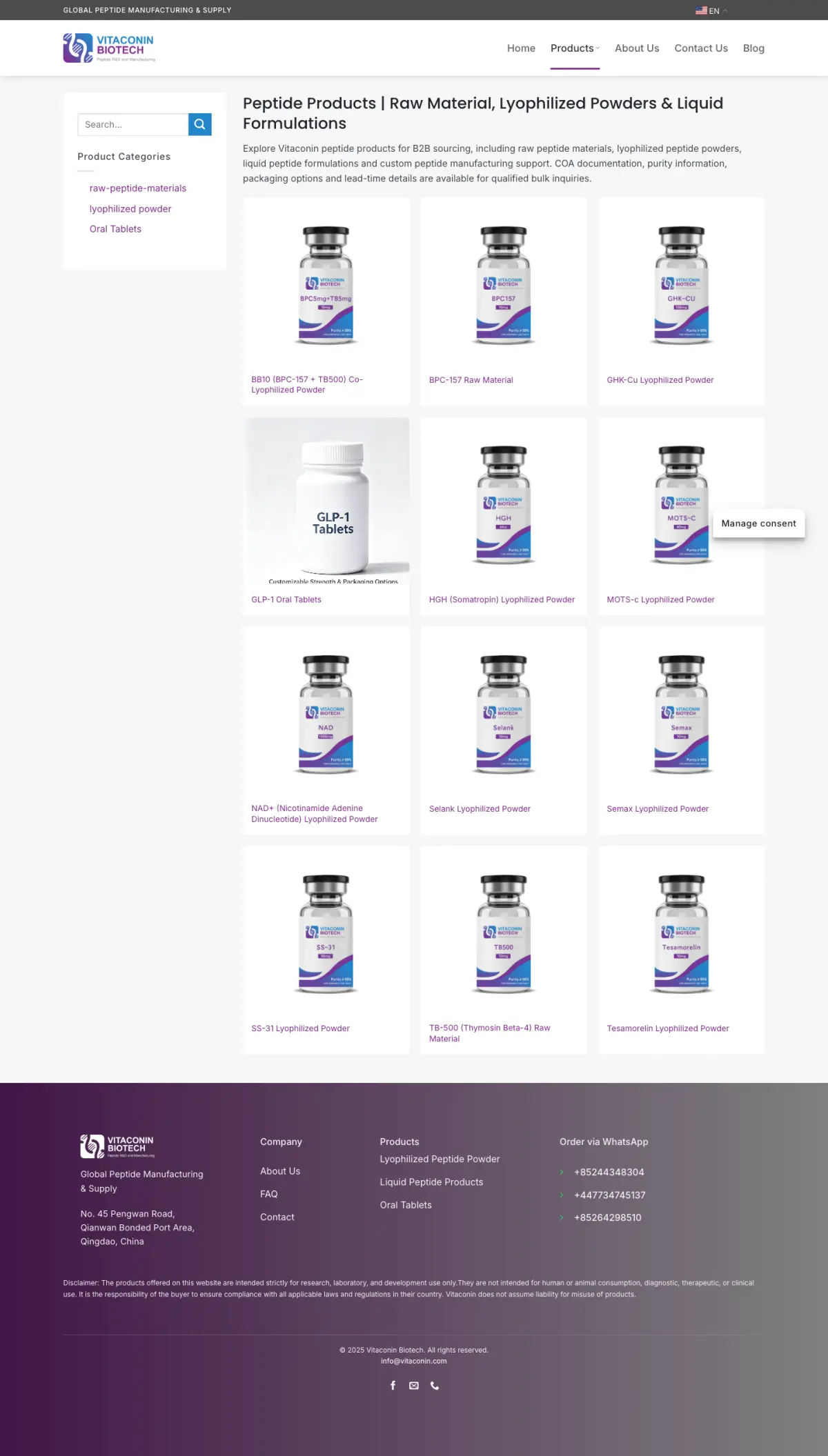 Vitaconin Products page