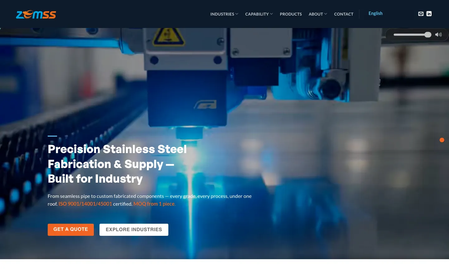 ZEM Steel website, desktop homepage at launch