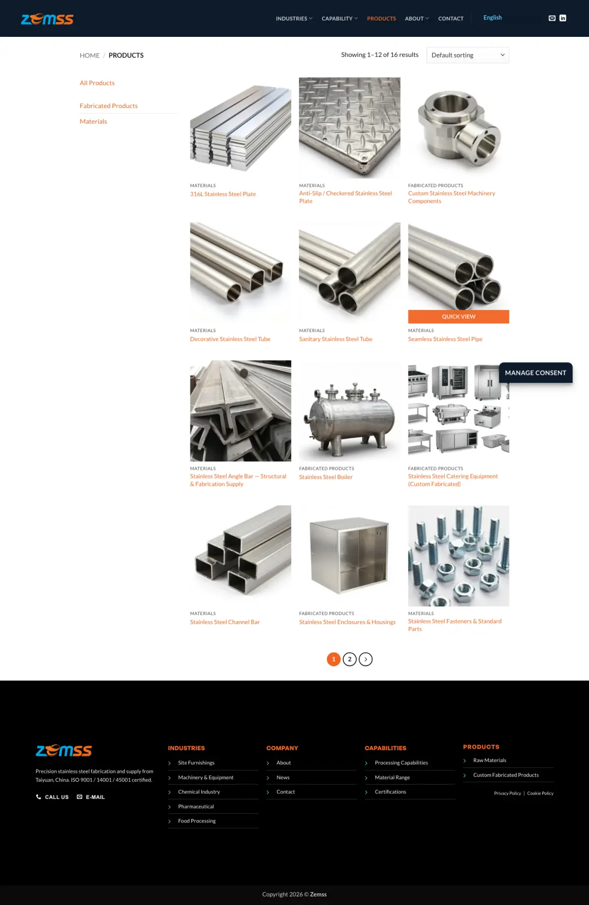 ZEM Steel Products page